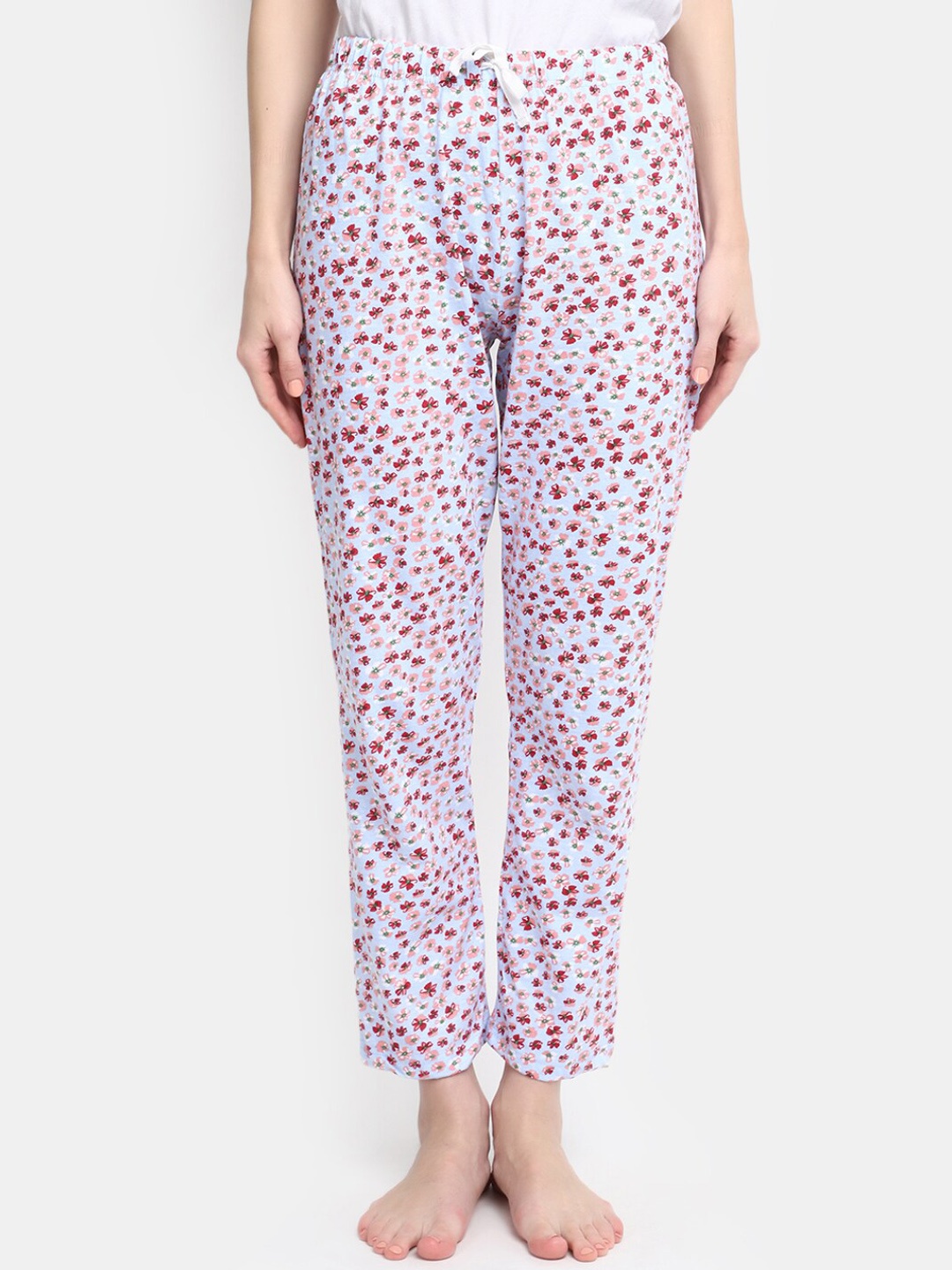 

V-Mart Women Floral Printed Mid-Rise Cotton Lounge Pants, Blue