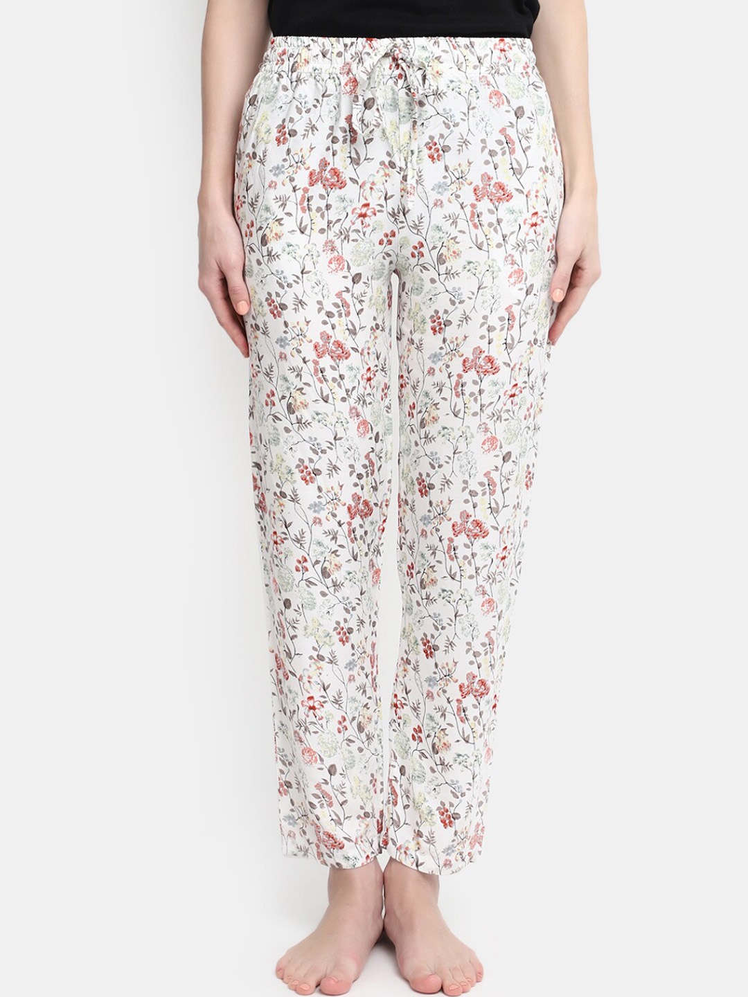 

V-Mart Floral Printed Cotton Lounge Pants, White
