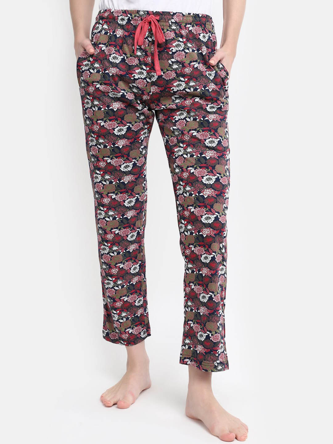

V-Mart Women Printed Cotton Single Jersey Mid-Rise Lounge Pants, Green