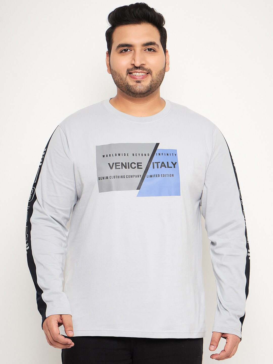 

Club York Men Plus Size Typography Printed T-shirt, Grey
