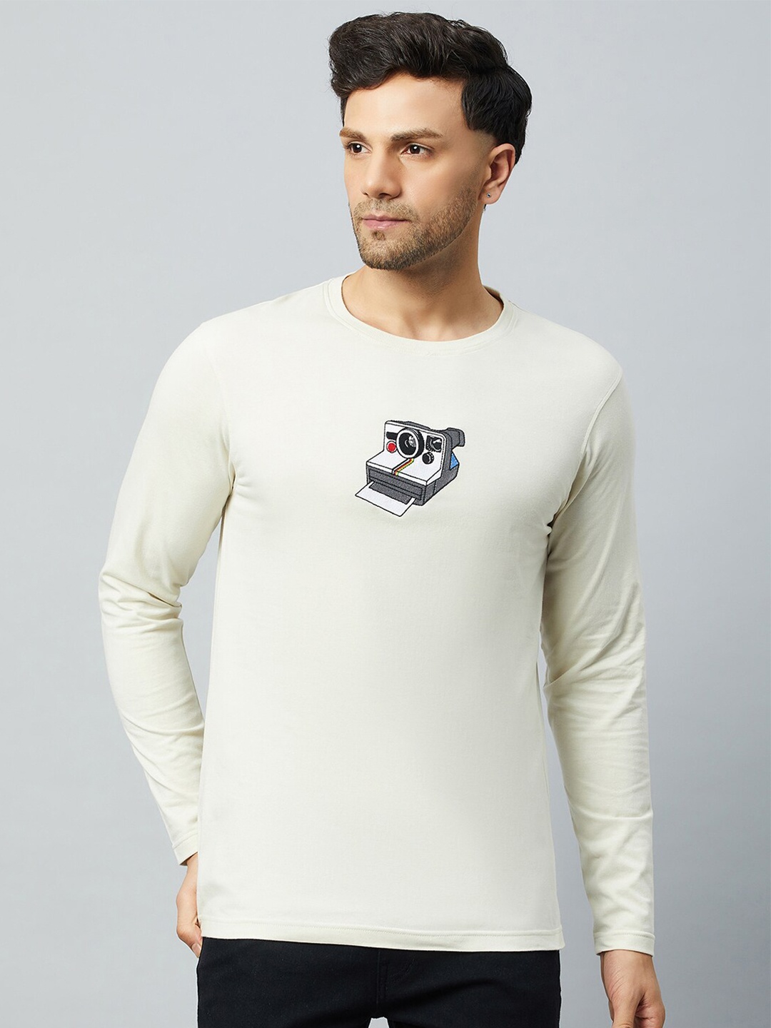 

Club York Men Printed Round Neck T-shirt, Off white