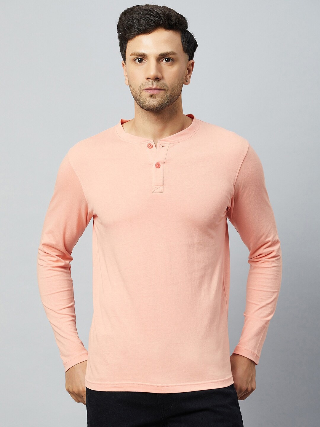 

Club York Men Solid Henley Neck T-shirt, Peach