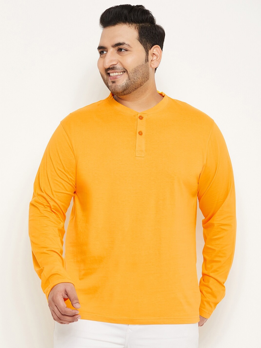 

Club York Plus Size Henley Neck Cotton T-Shirt, Yellow