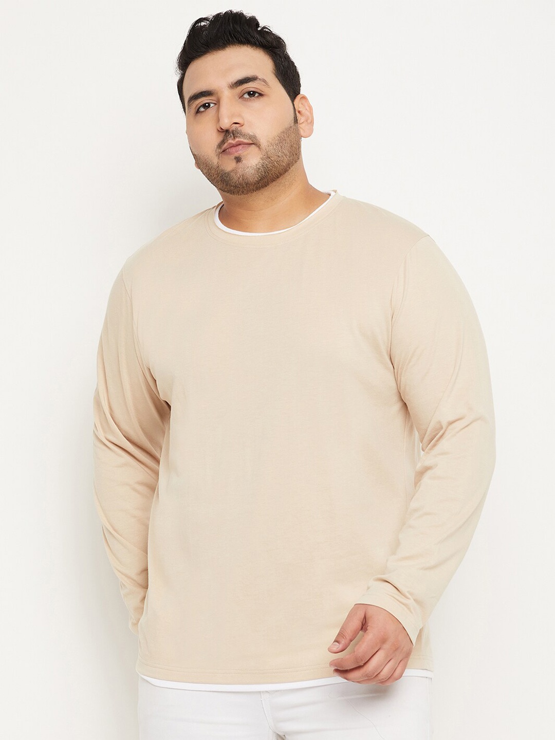 

Club York Men Plus Size Solid T-shirt, Beige