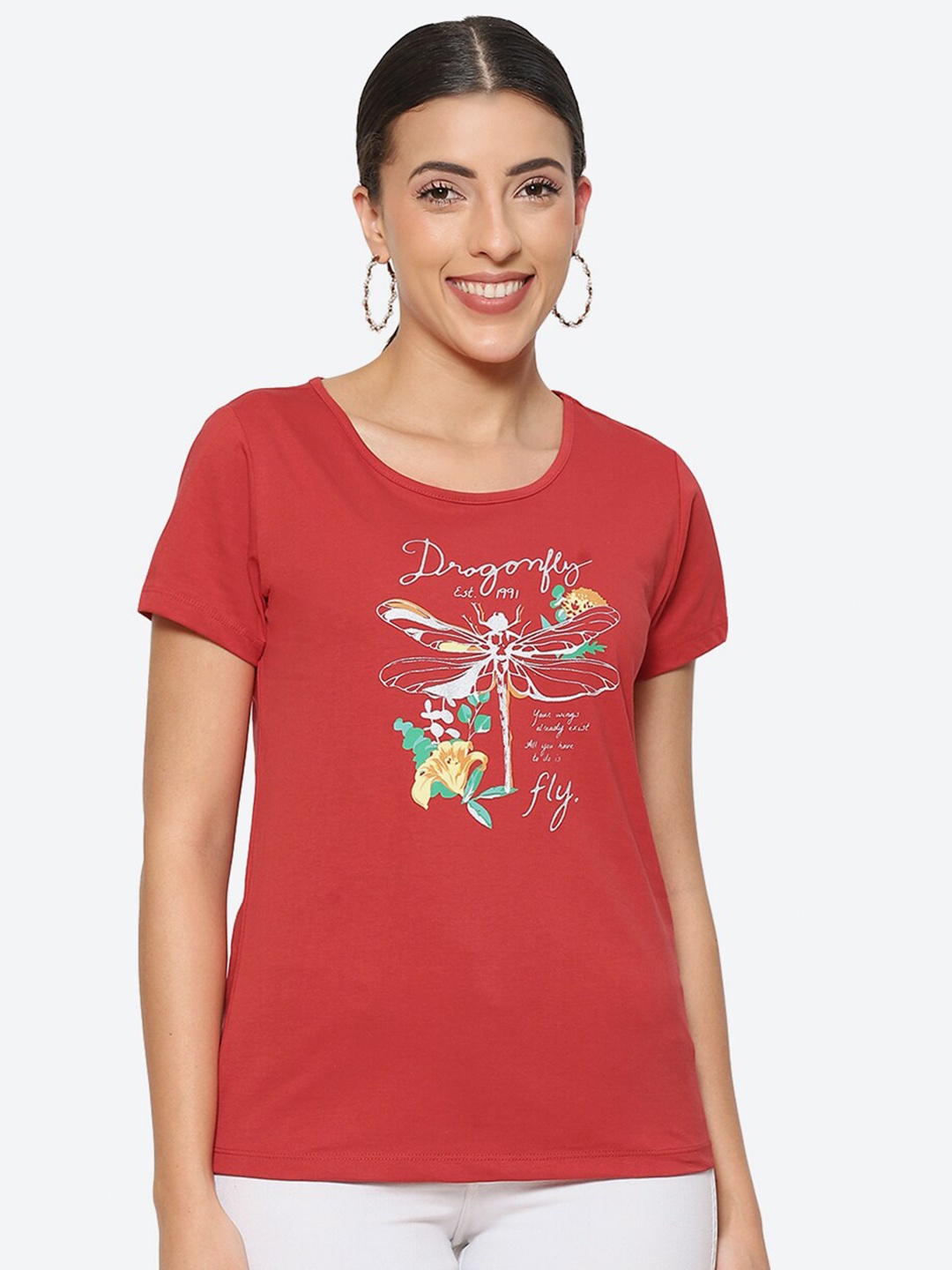 

2Bme Typography Printed Cotton T-shirt, Red