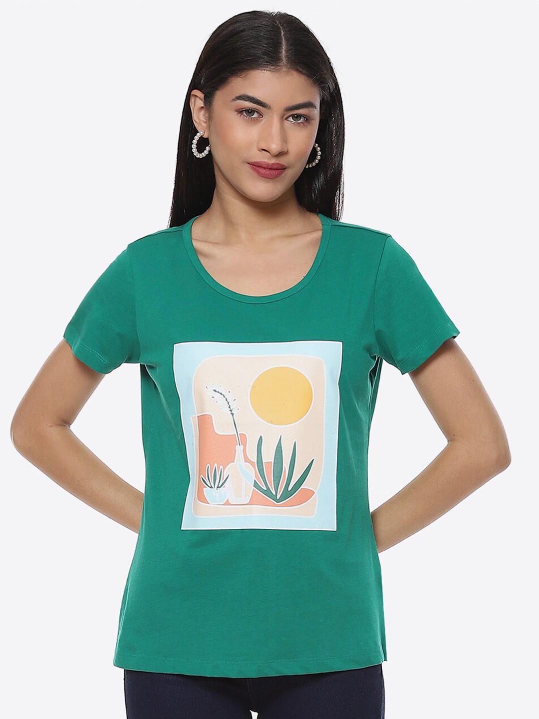 

2Bme Graphic Printed Cotton T-Shirt, Green