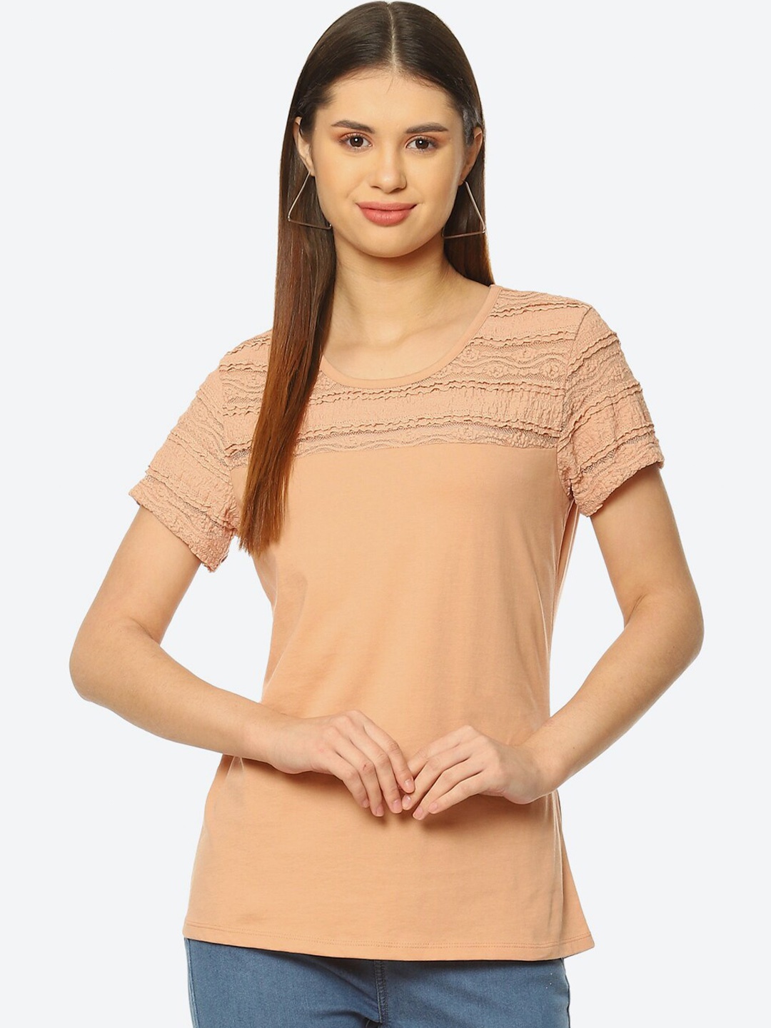 

2Bme Self Designed Cotton T-Shirt, Peach