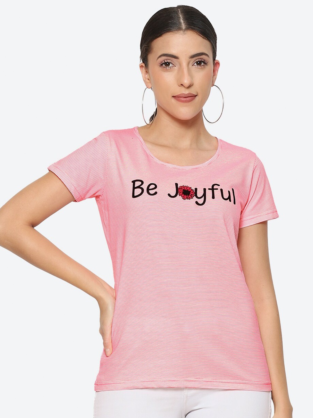 

2Bme Typography Printed Cotton T-shirt, Pink
