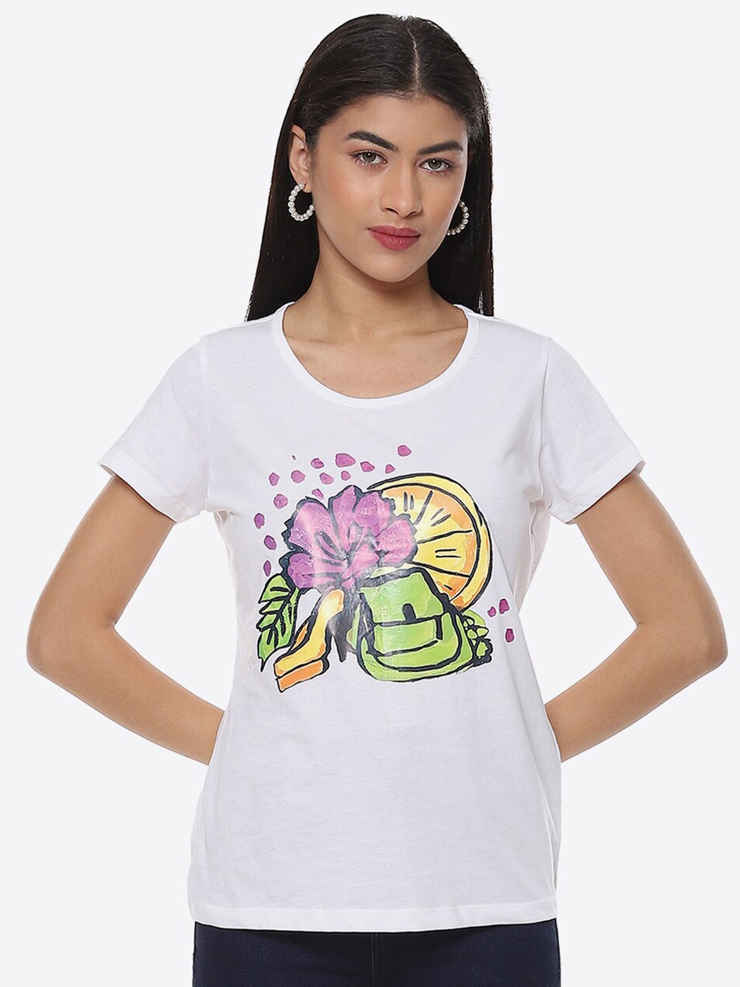 

2Bme Graphic Printed Short Sleeves Cotton T-shirt, White