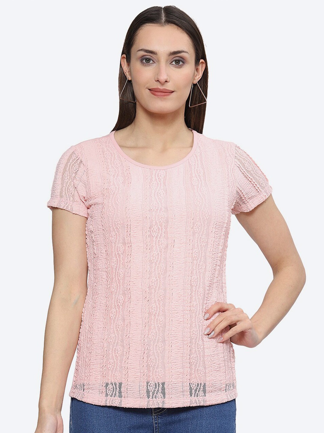 

2Bme Self Design Cotton T-shirt, Pink