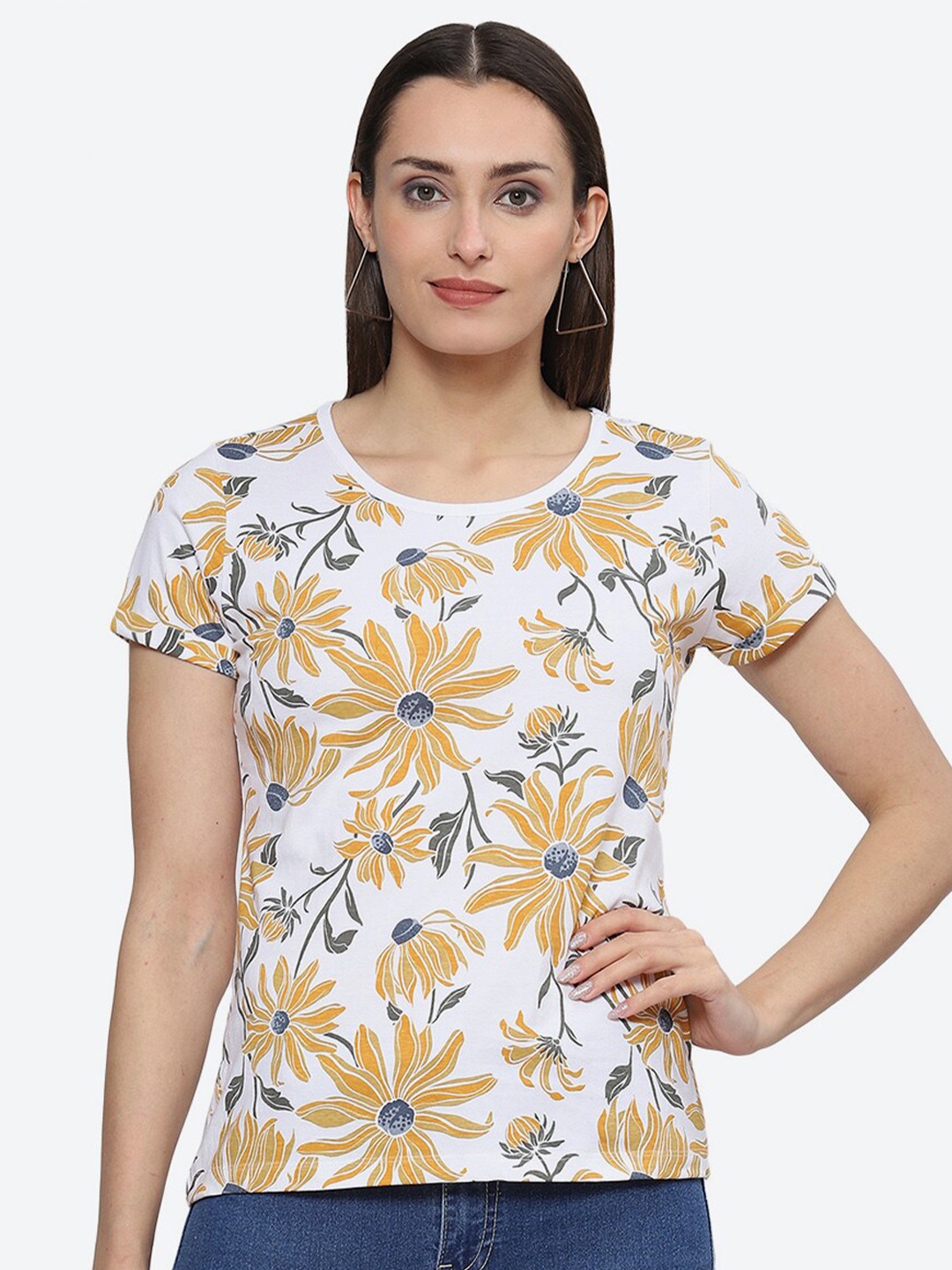 

2Bme Floral Printed T-shirt, White