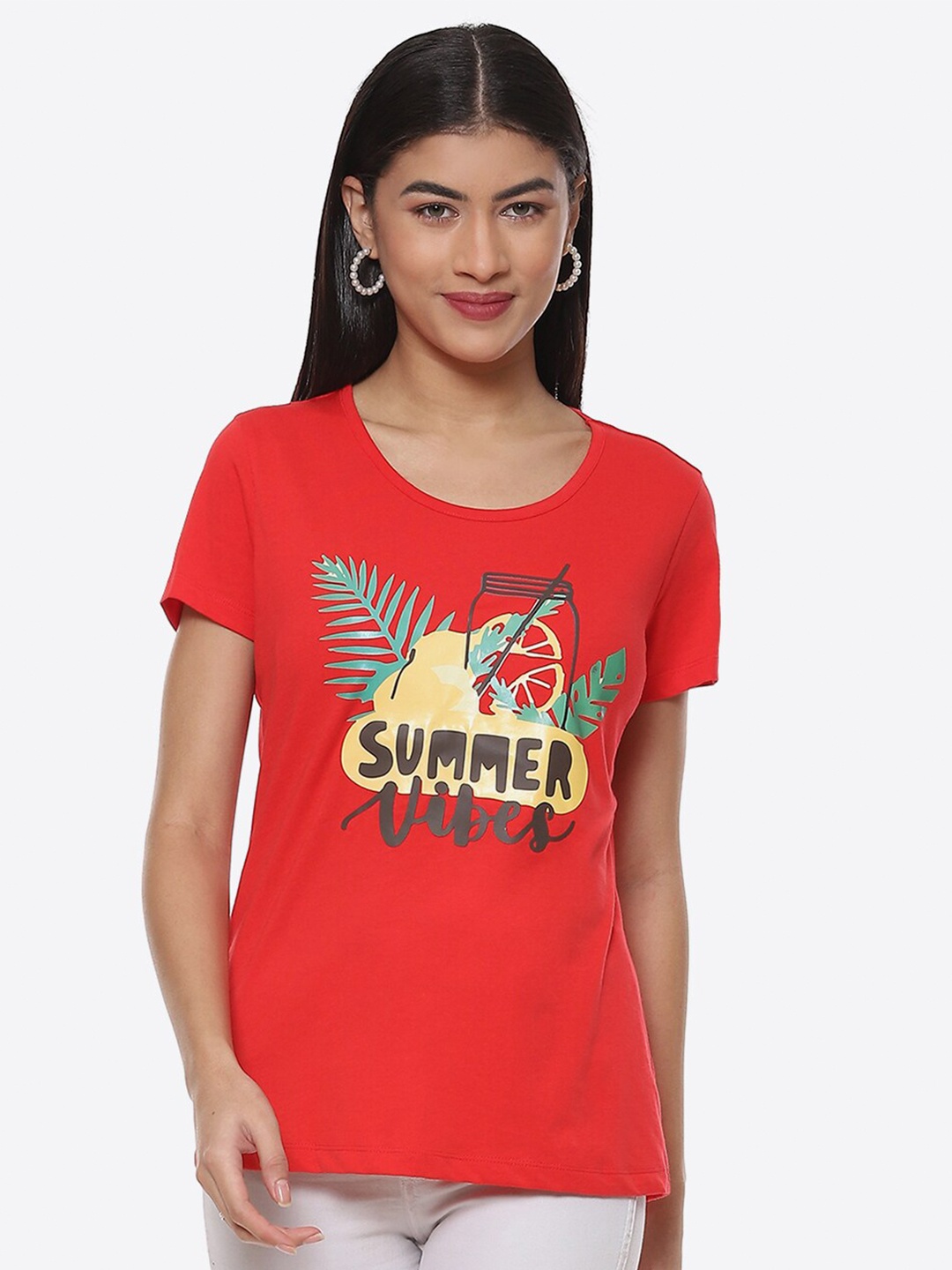 

2Bme Graphic Printed Round Neck Cotton T-shirt, Red