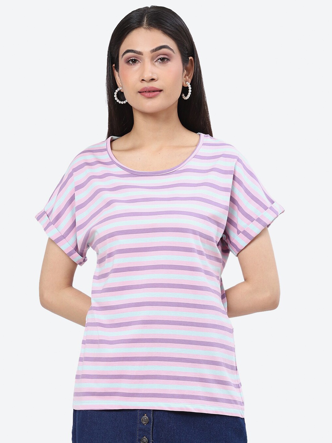 

2Bme Striped Extended Sleeves T-shirt, White