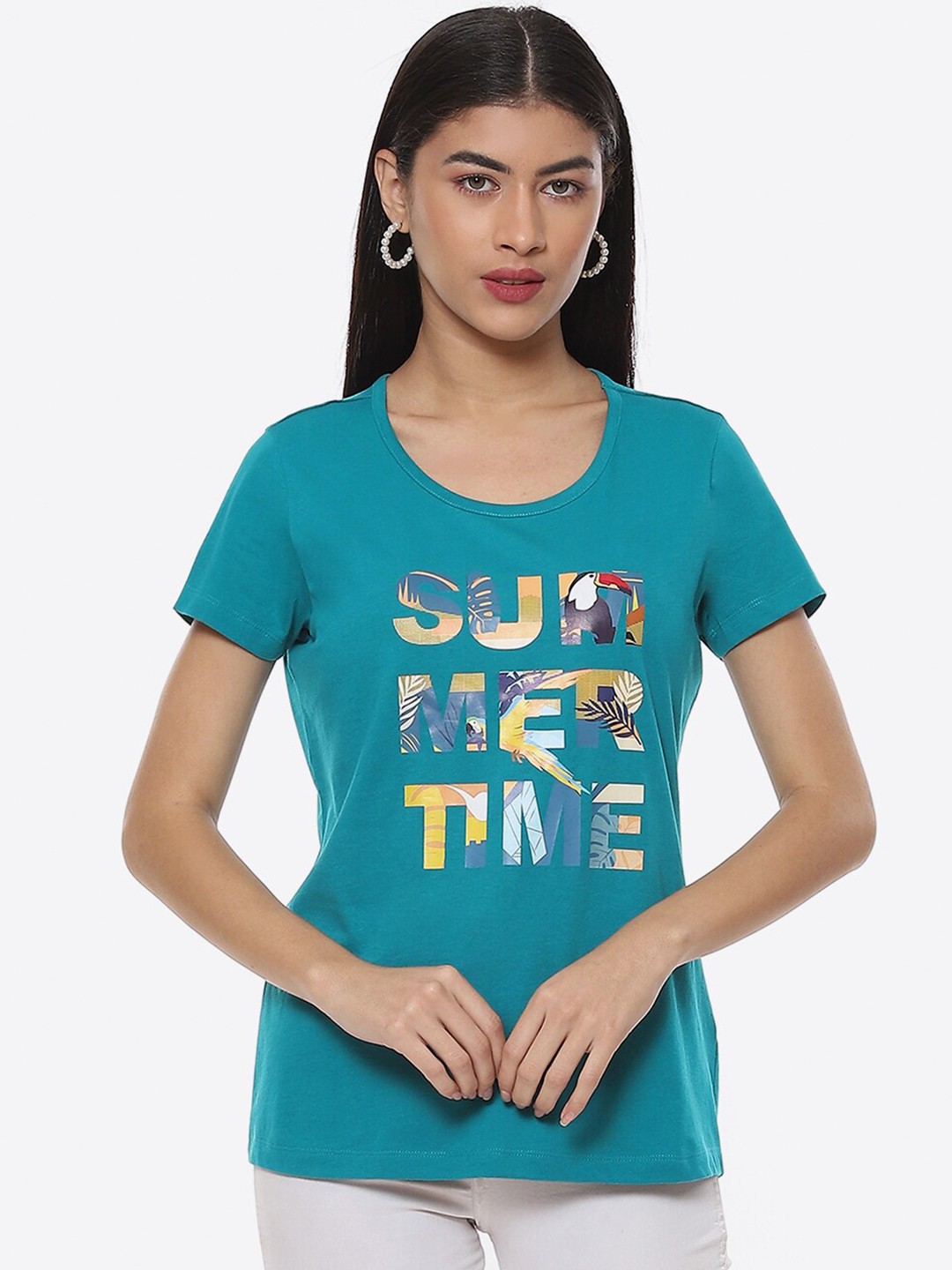 

2Bme Typography Printed Round Neck Cotton T-shirt, Green
