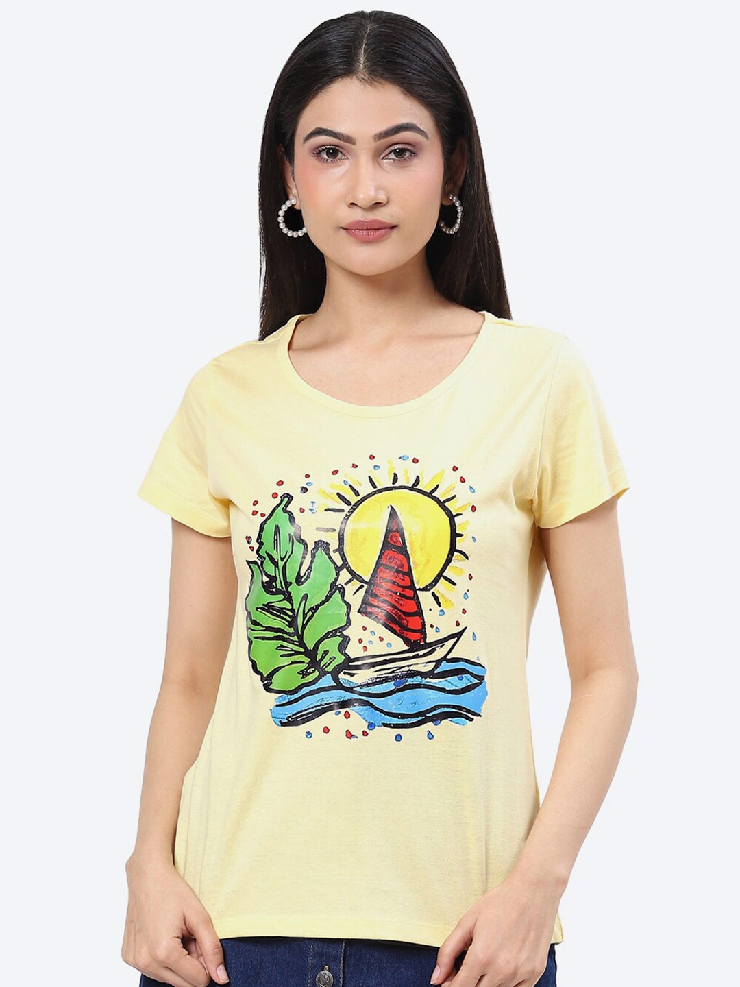 

2Bme Graphic Printed Cotton T-shirt, Yellow