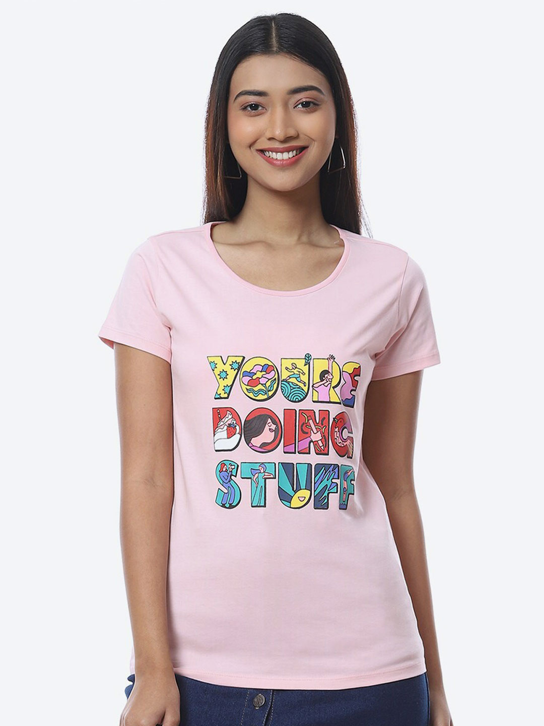 

2Bme Tropical Printed Cotton T-Shirt, Pink