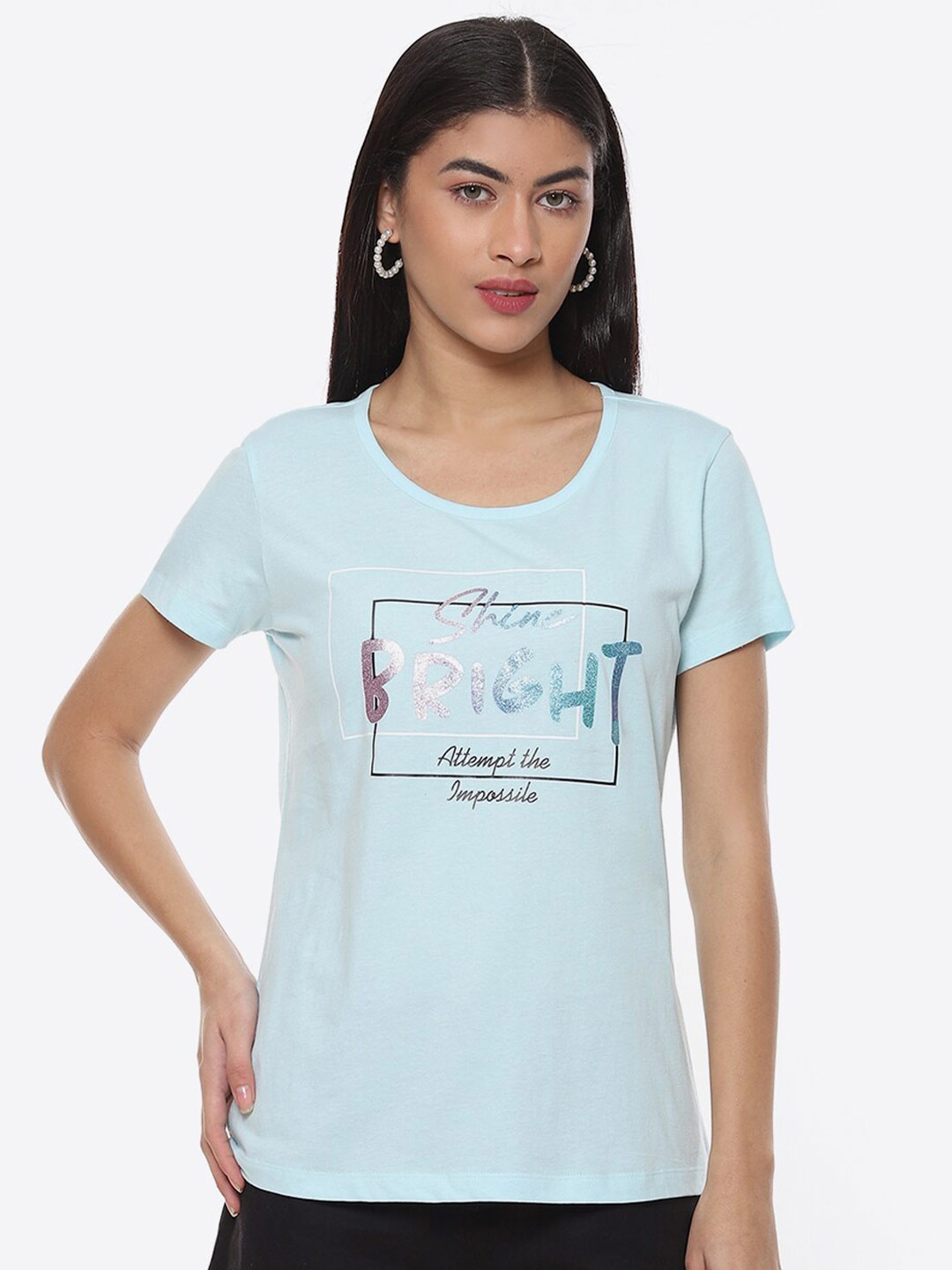 2Bme Typography Printed Cotton T-shirt, Blue
