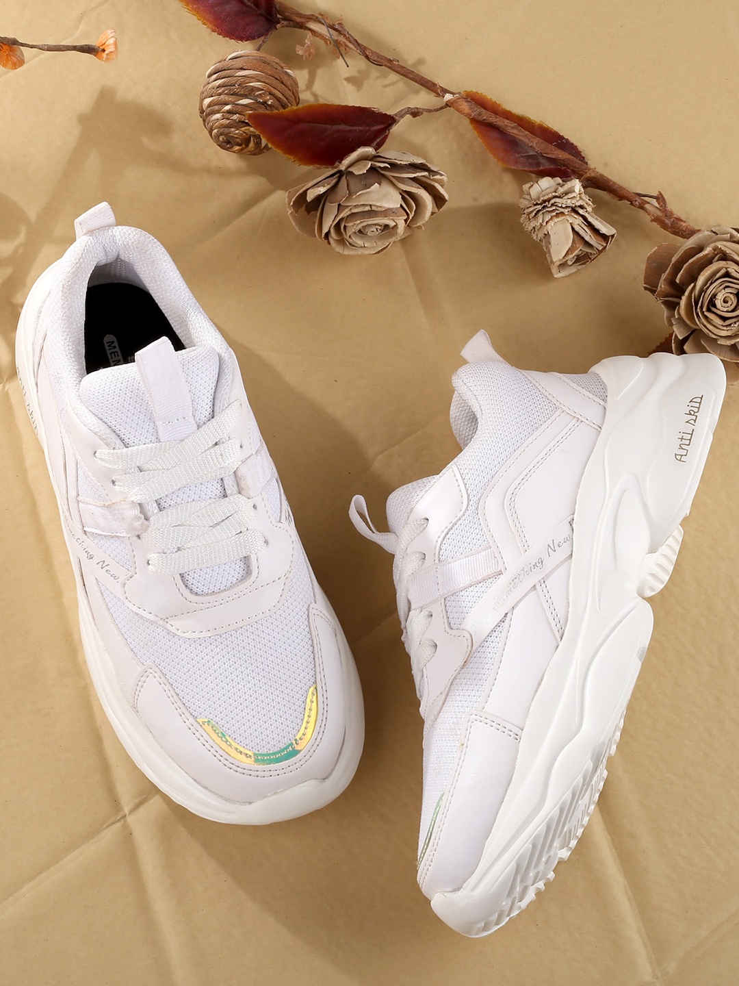 

AROOM Women Textured Lightweight & Antiskid Sneakers, White