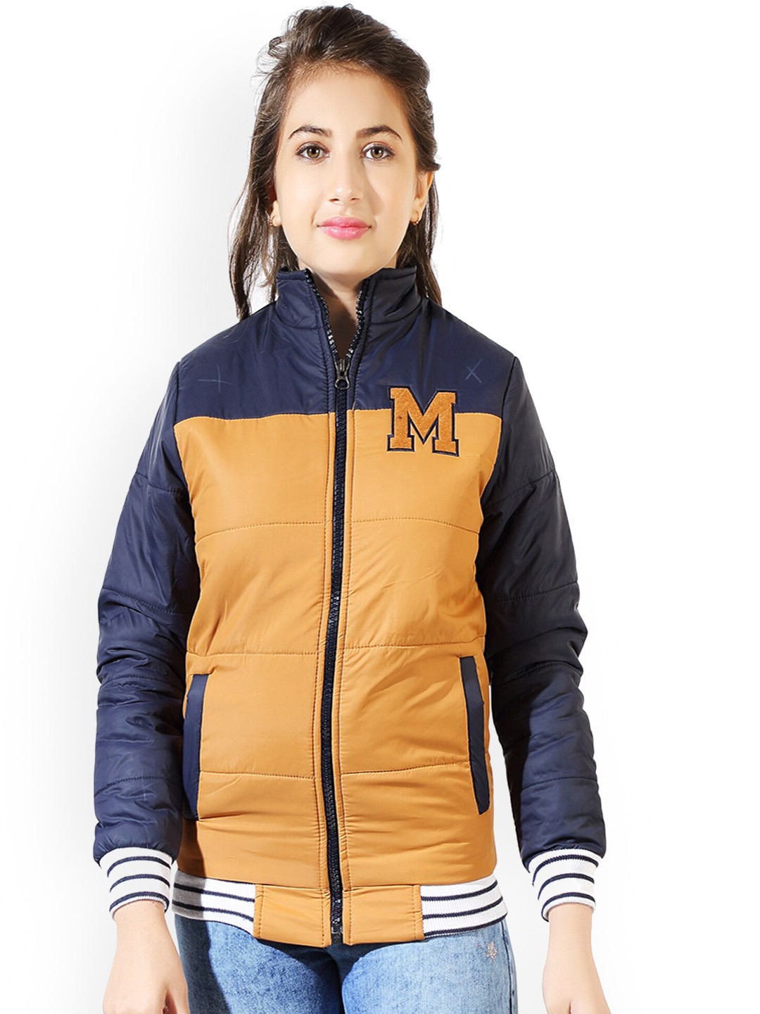 

BAESD Girls Mock Collar Colourblocked Padded Jacket, Navy blue