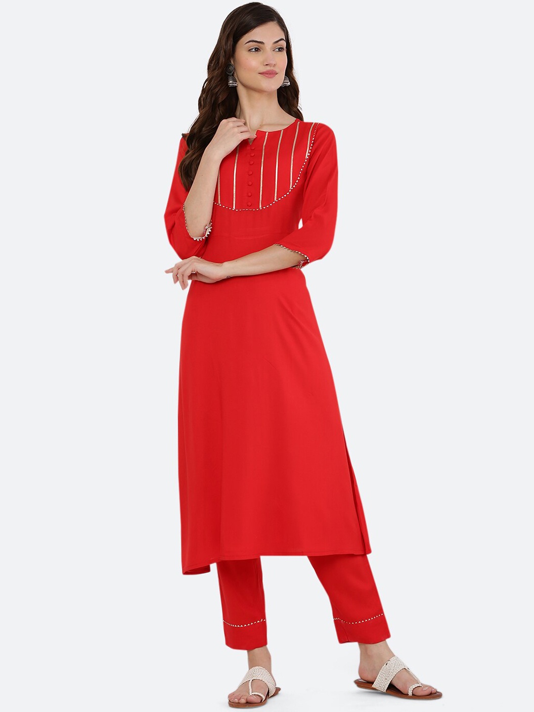 

KALINI Gotta Patti Detailed Regular Kurta with Trousers, Red