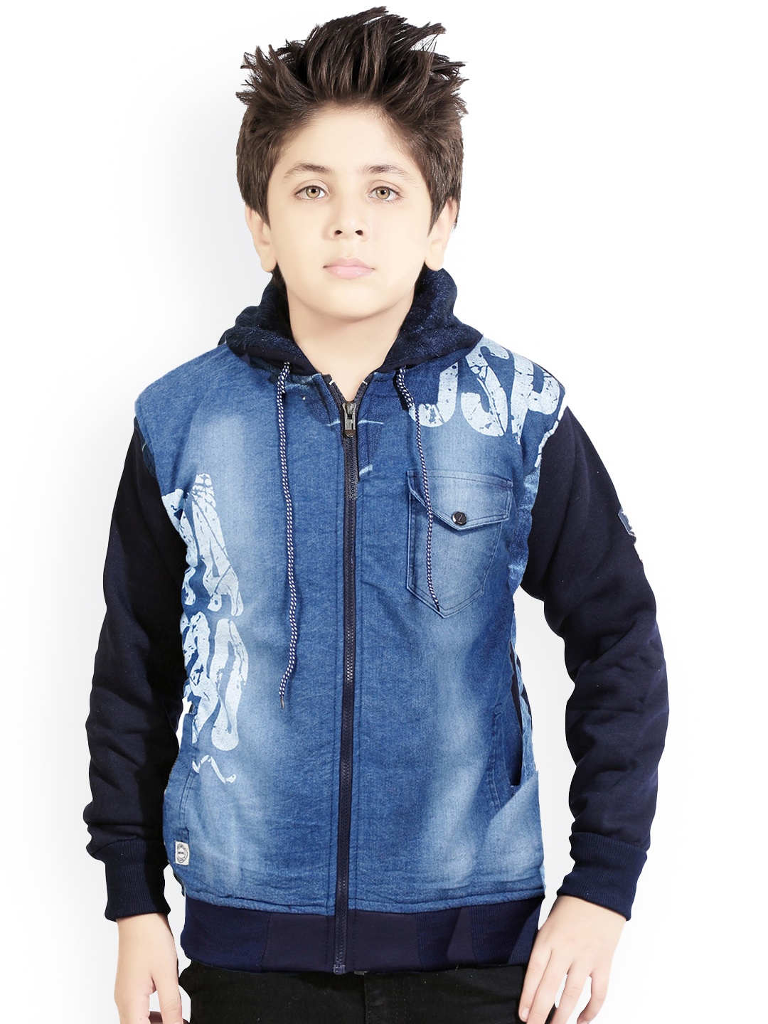 

BAESD Boys Washed Hooded Denim Jacket, Navy blue