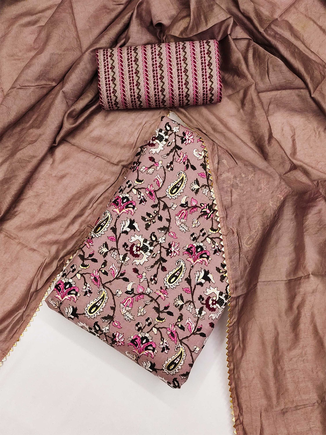 

KALINI Paisley Printed Unstitched Dress Material, Pink