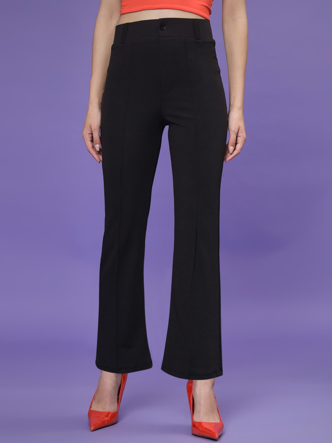 

KALINI Women Relaxed Straight Leg High-Rise Bootcut Trousers, Black