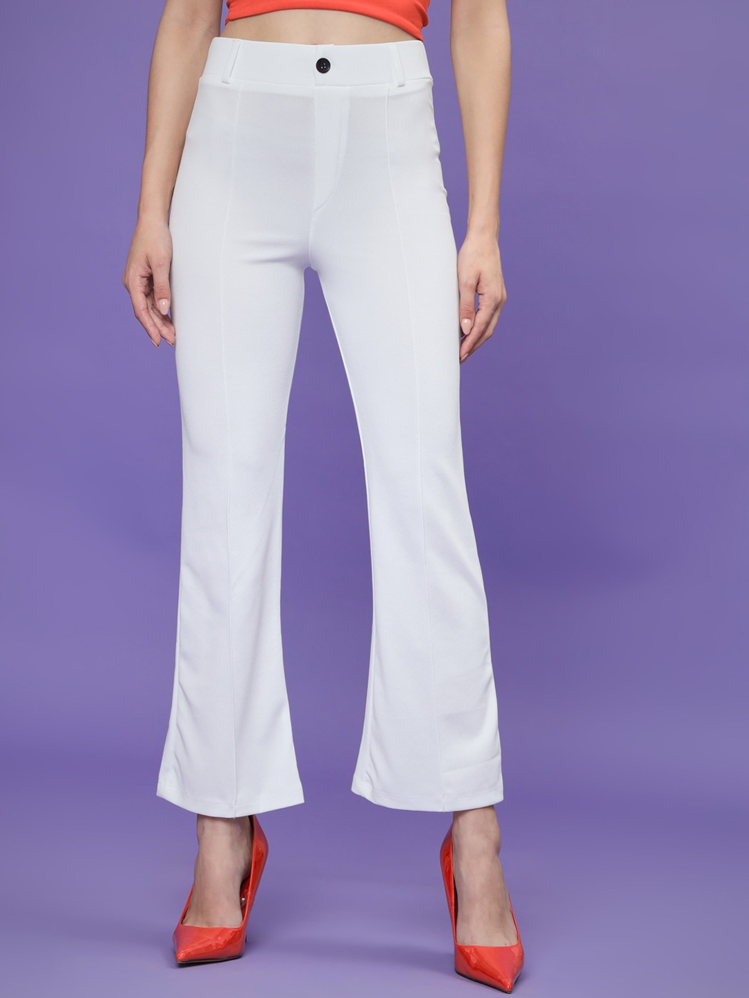 

KALINI Women Relaxed Straight Leg High-Rise Bootcut Trousers, White