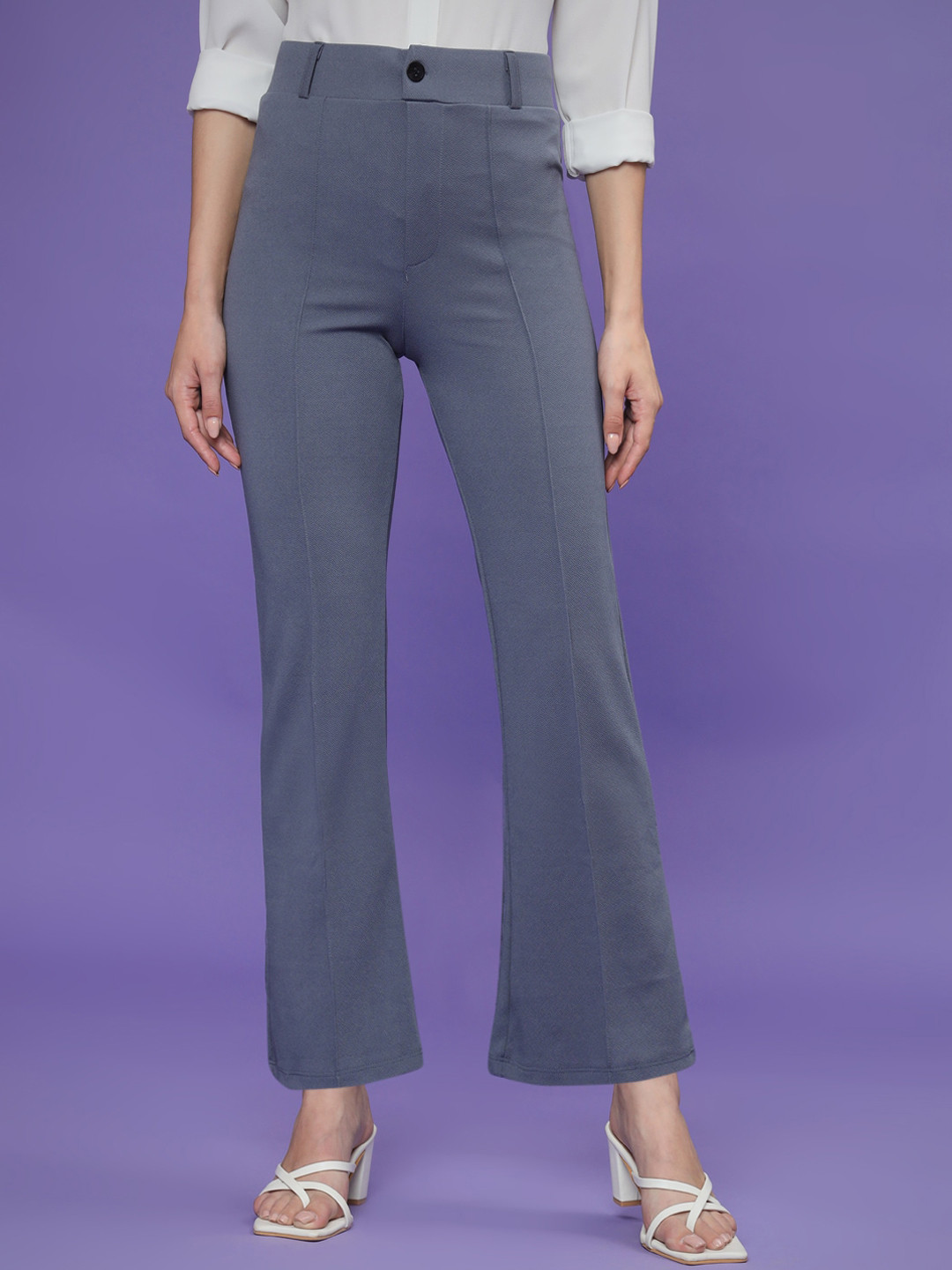 

KALINI Women Relaxed Straight Leg High-Rise Bootcut Trousers, Grey
