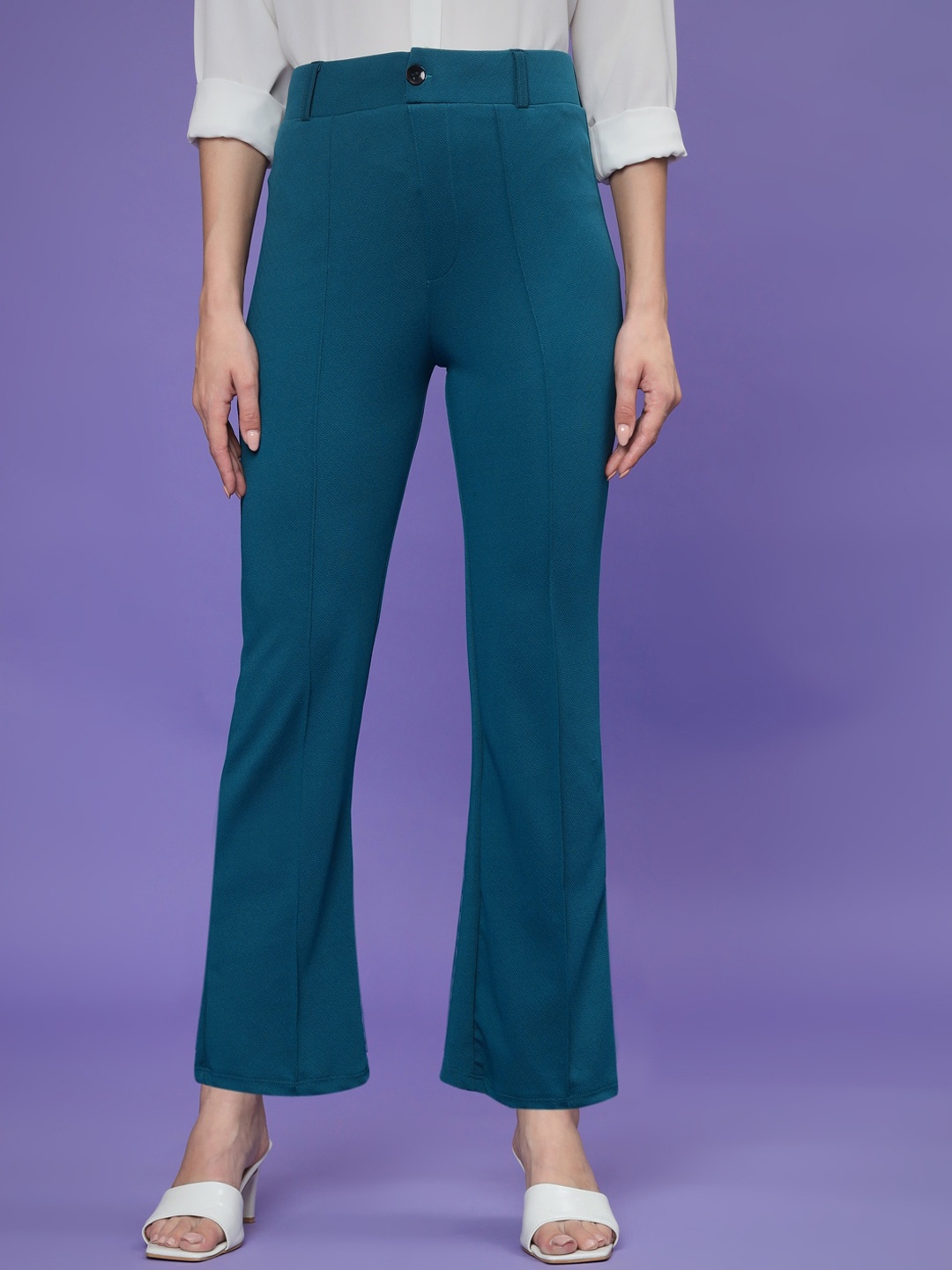

KALINI Women Relaxed Straight Leg High-Rise Bootcut Trousers, Blue