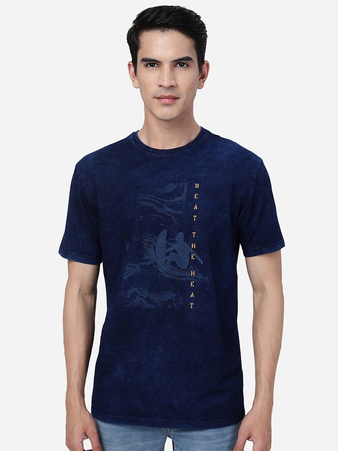 

JADE BLUE Graphic Printed Cotton T-shirt, Navy blue