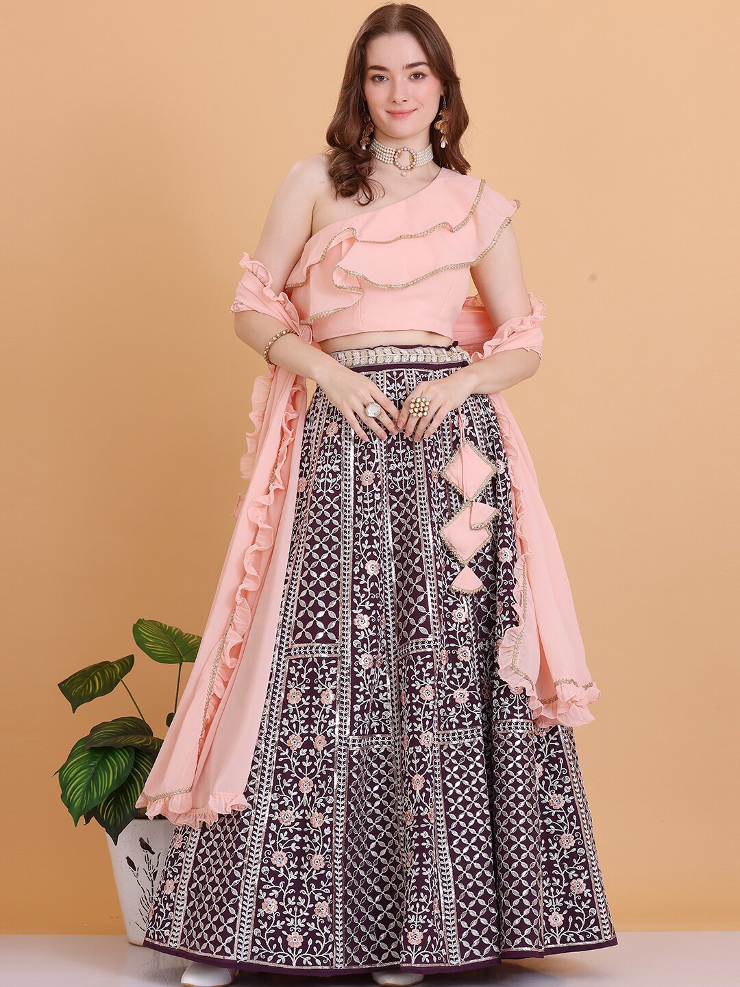 

Ethnovog Ready to Wear Lehenga & Blouse With Dupatta, Peach