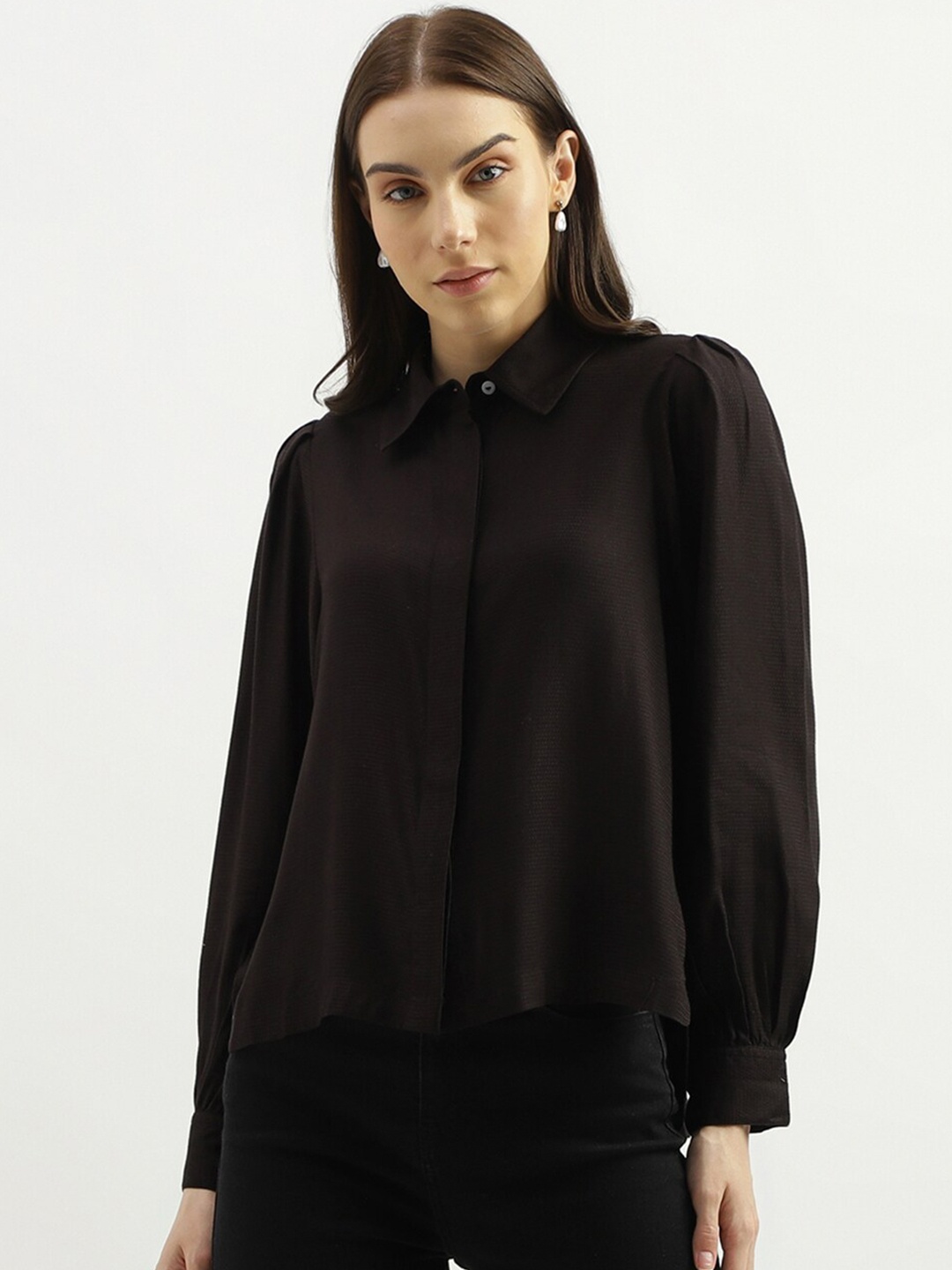 

United Colors of Benetton Spread Collar Casual Shirt, Black