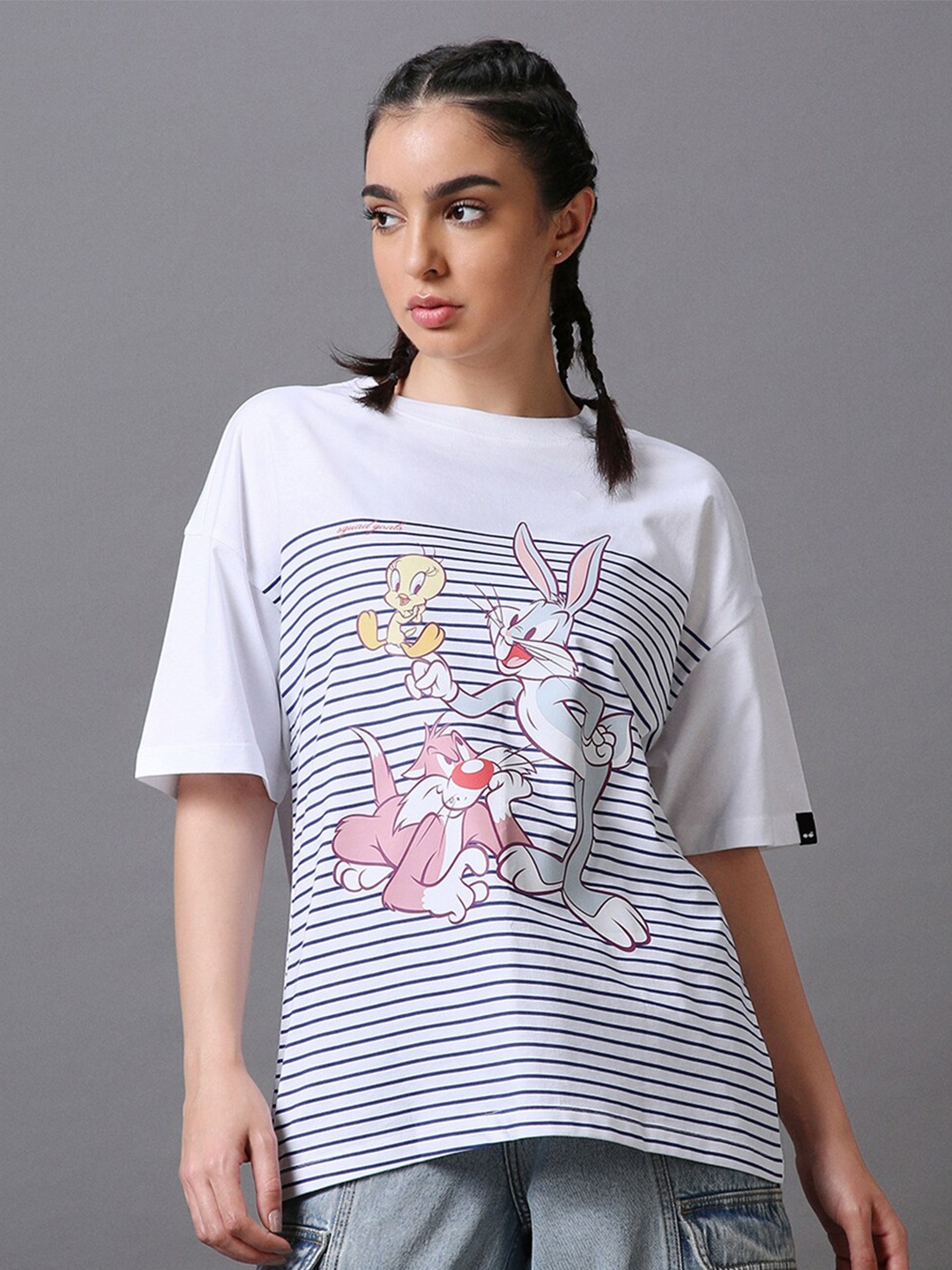 

Bewakoof Looney Tunes Printed Pure Cotton Oversized T-shirt, White