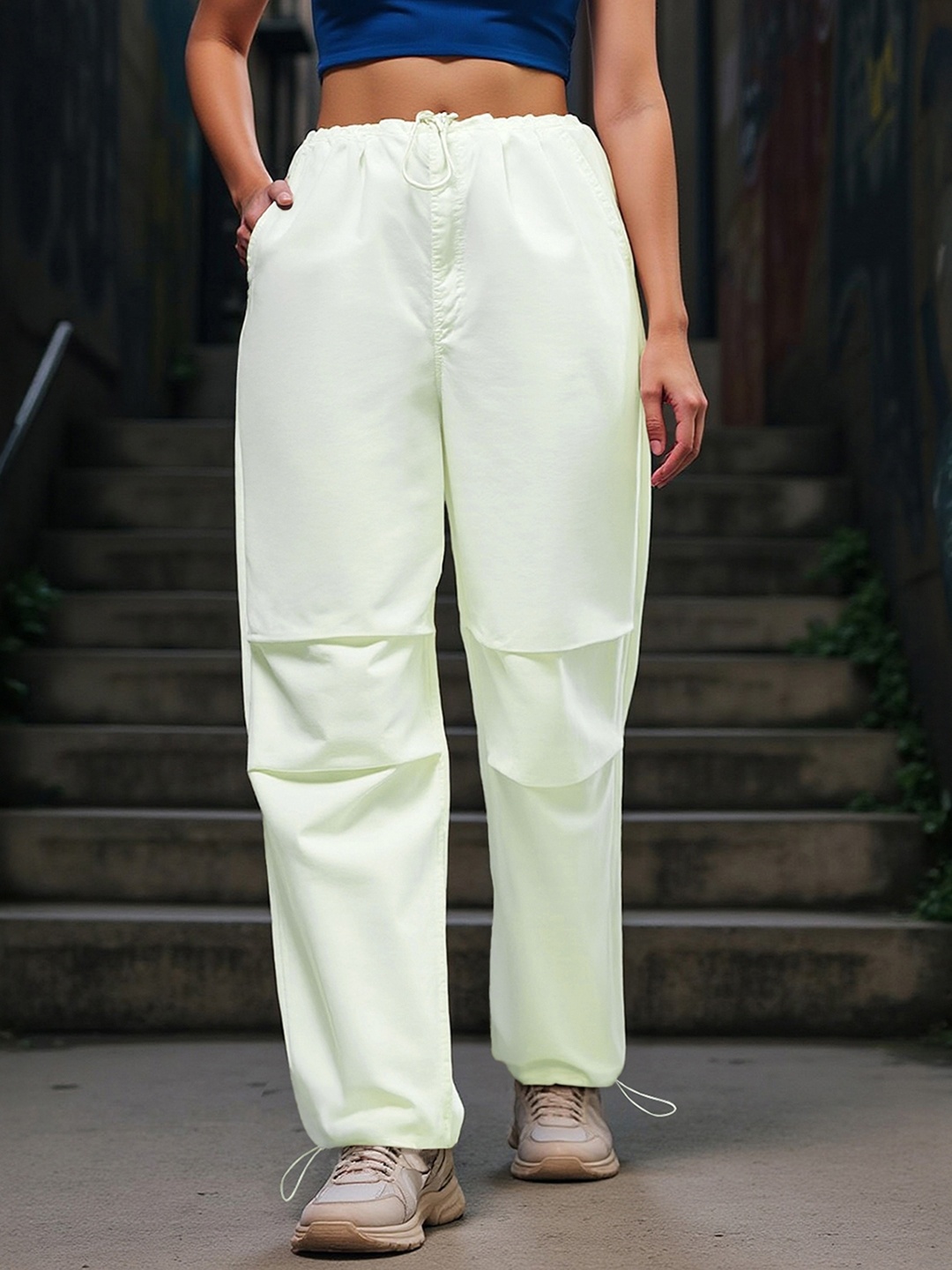 Bewakoof Women Baggy Oversized Parachute Pants, White