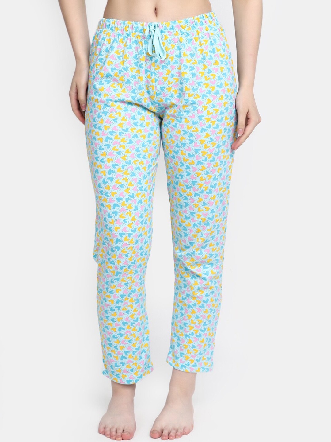 

V-Mart Women Heart Printed Mid-Rise Cotton Lounge Pants, Green
