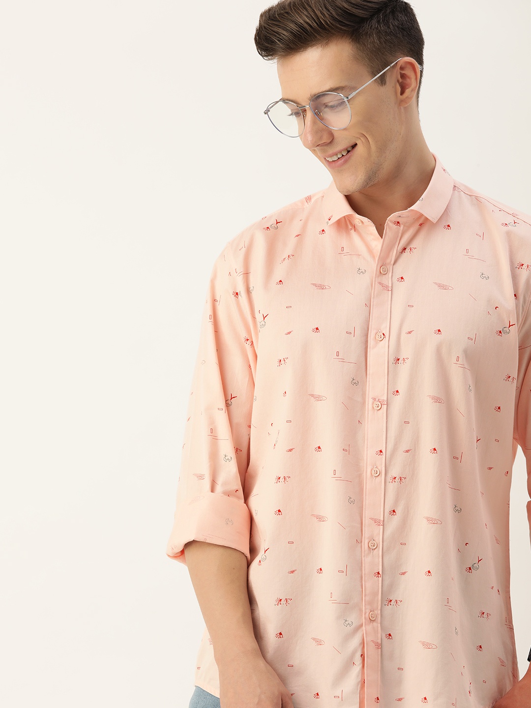 

Mast & Harbour Men Opaque Printed Cotton Casual Shirt, Pink