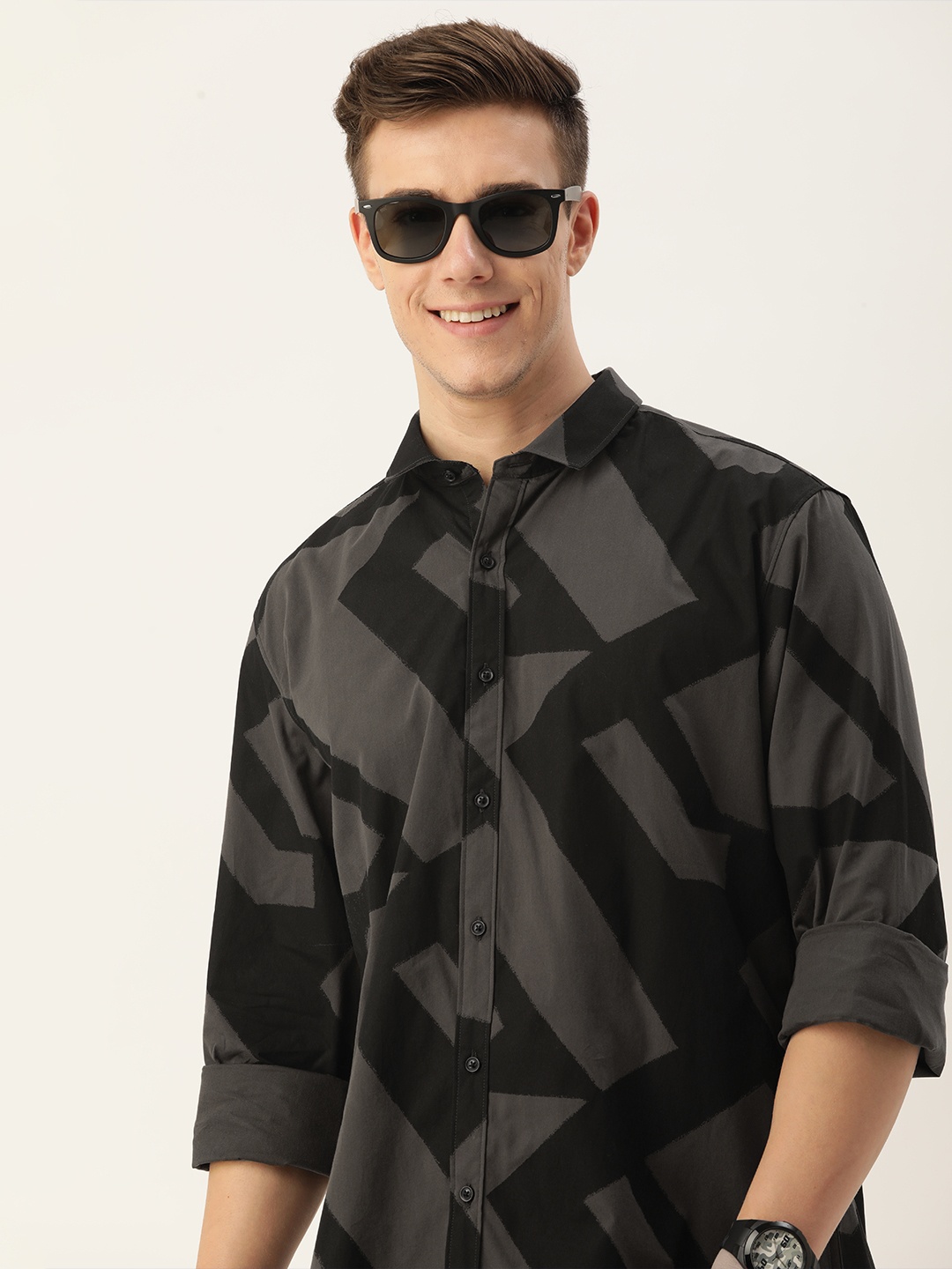 

Mast & Harbour Men Opaque Printed Cotton Casual Shirt, Black