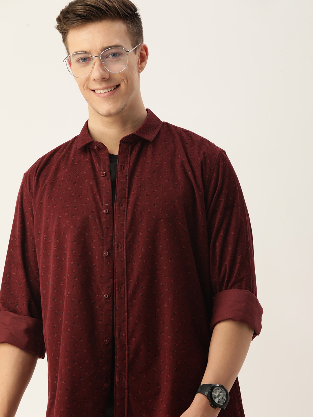

Mast & Harbour Men Floral Opaque Printed Cotton Casual Shirt, Maroon