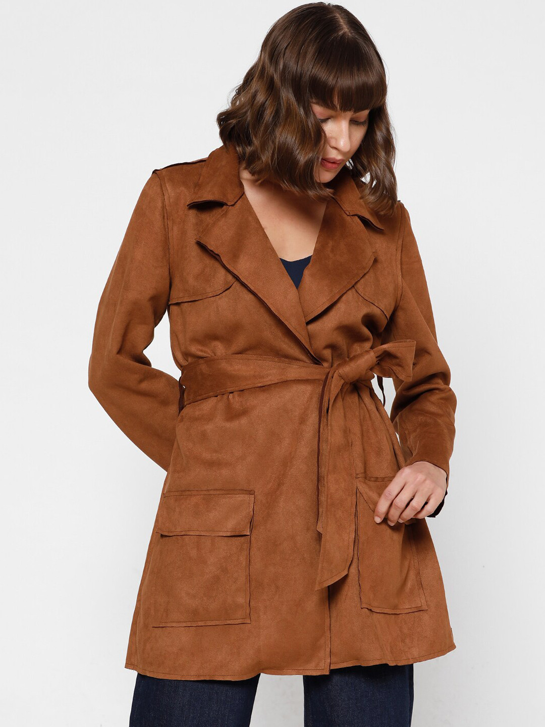 

Vero Moda Notched Lapel Collar Wrap Coat, Brown