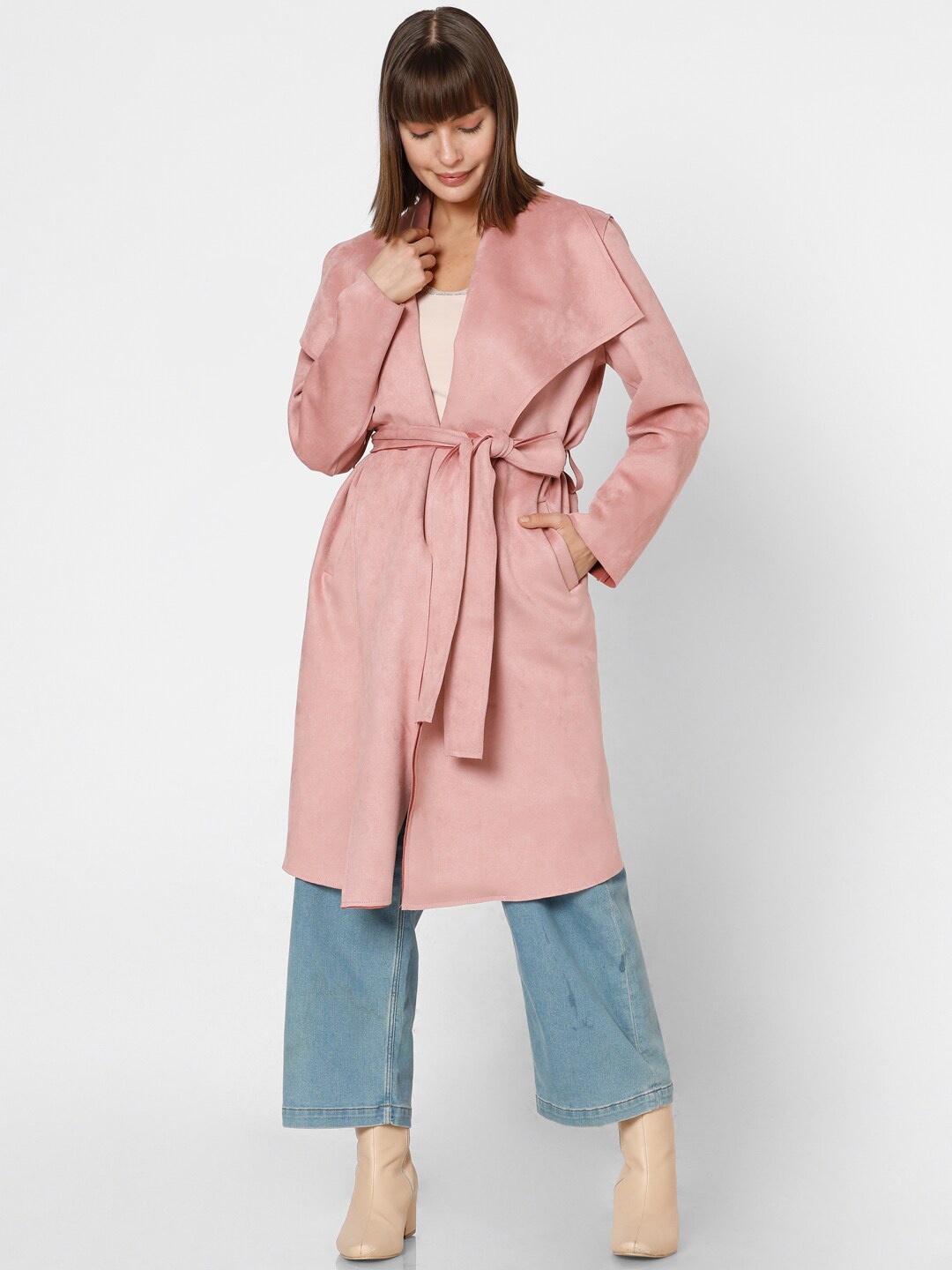 

Vero Moda Shawl Collar Tie Up Longline Wrap Coat, Pink