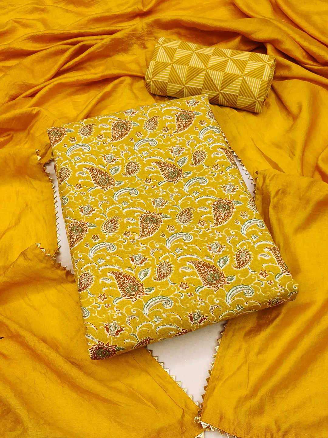 

KALINI Paisley Printed Unstitched Dress Material, Yellow