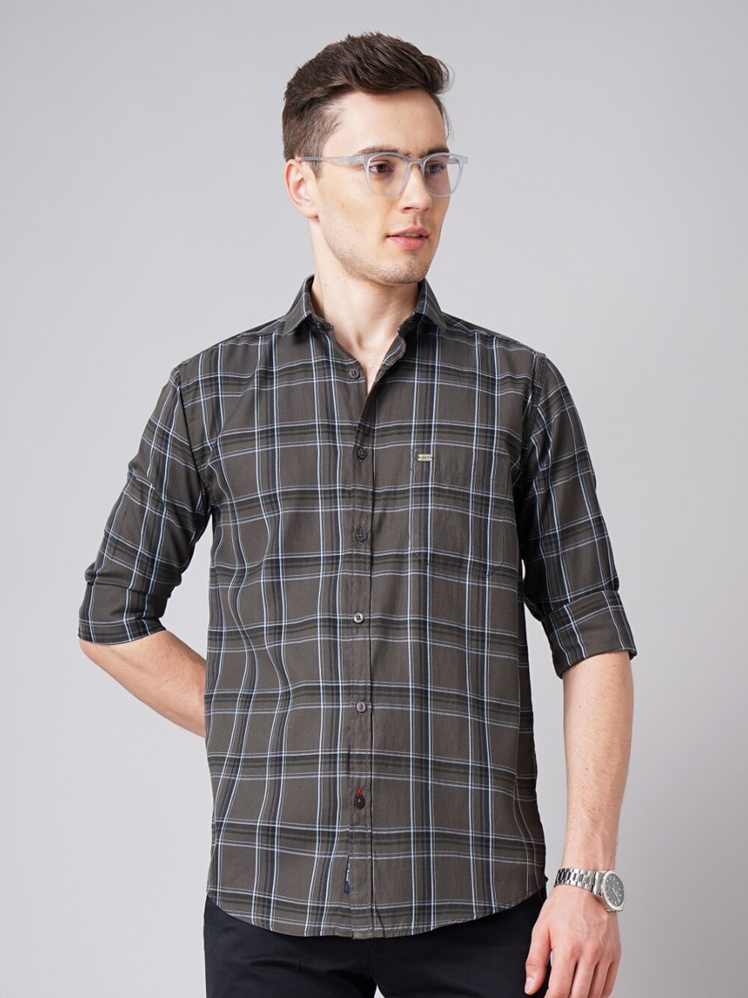 

PAUL STREET Standard Slim Fit Tartan Checks Casual Shirt, Grey