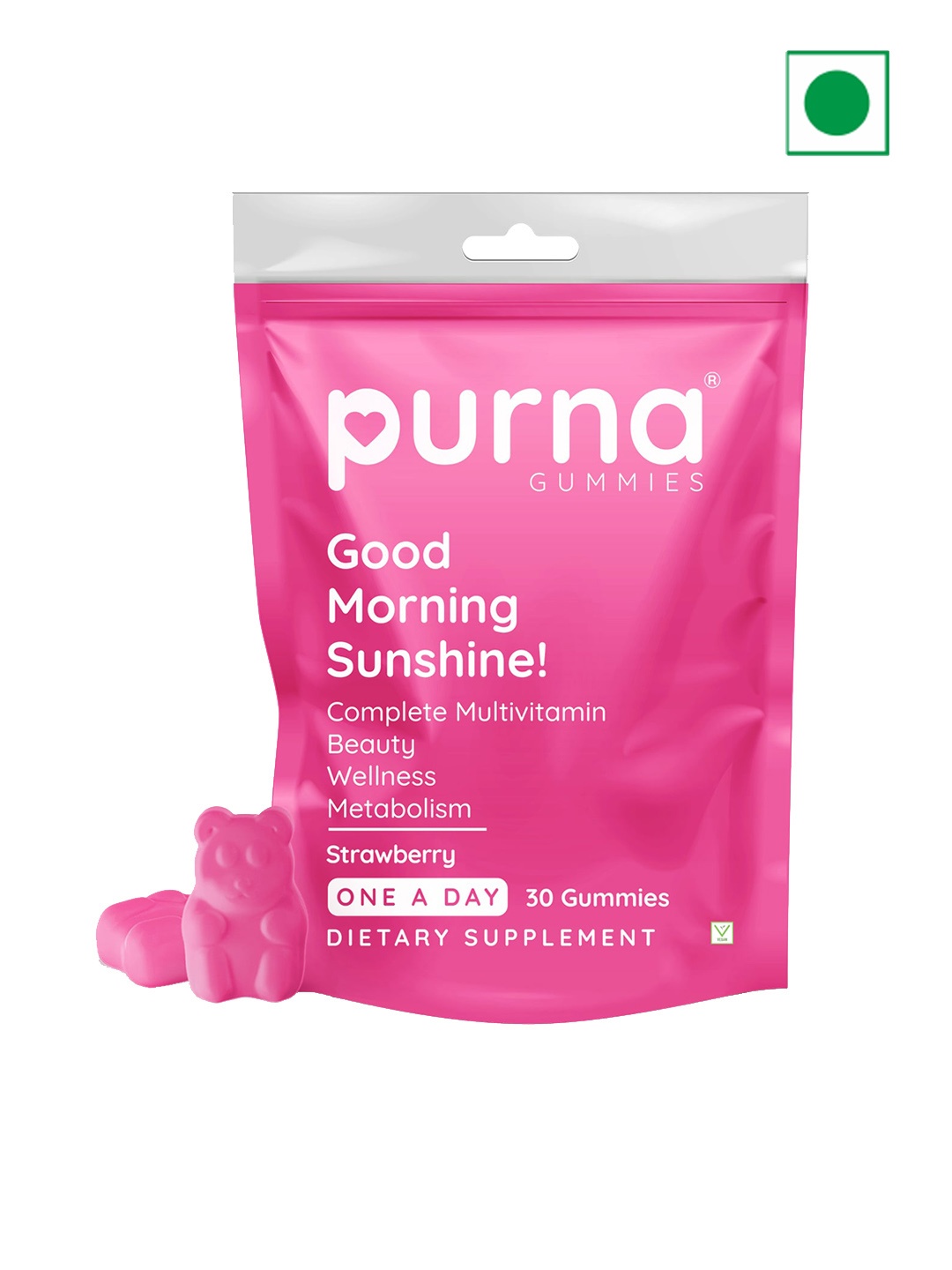 

Purna Gummies Good Morning Sunshine Strawberry Immunity Multivitamin Gummies - 30 Gummies, Pink