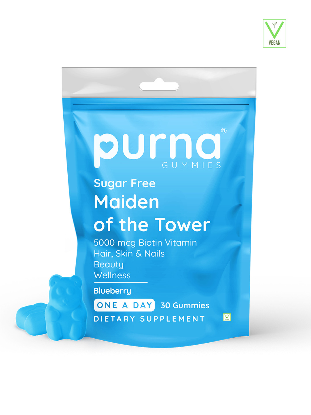 

Purna Gummies Maiden Of The Tower Blueberry Vitamin C Gummies For Hair & Skin - 30 Gummies, Blue