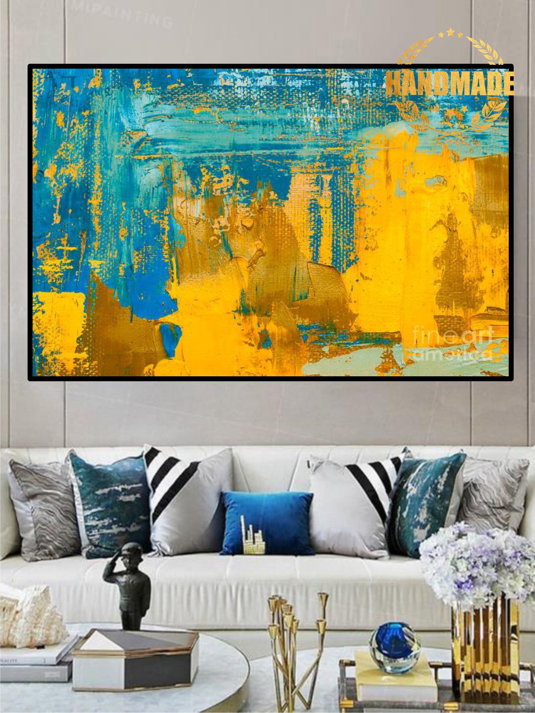 

THE HANDMADE FLAIR Green & Beige Abstract Painting Wall Art