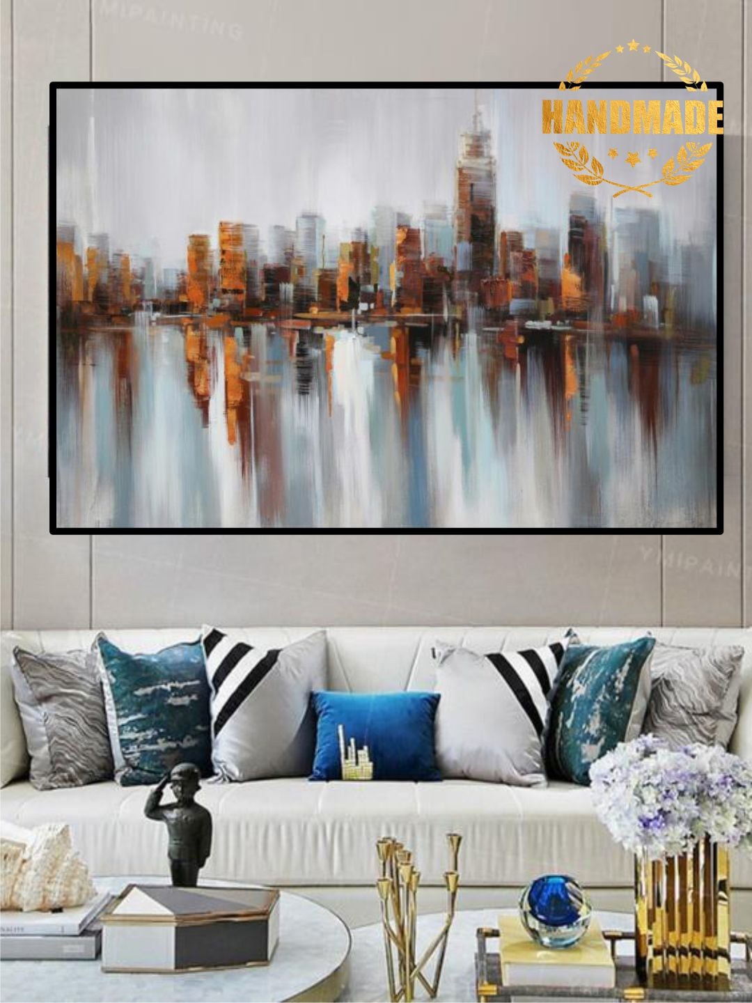 

THE HANDMADE FLAIR Grey & Brown Abstract Painting Wall Art
