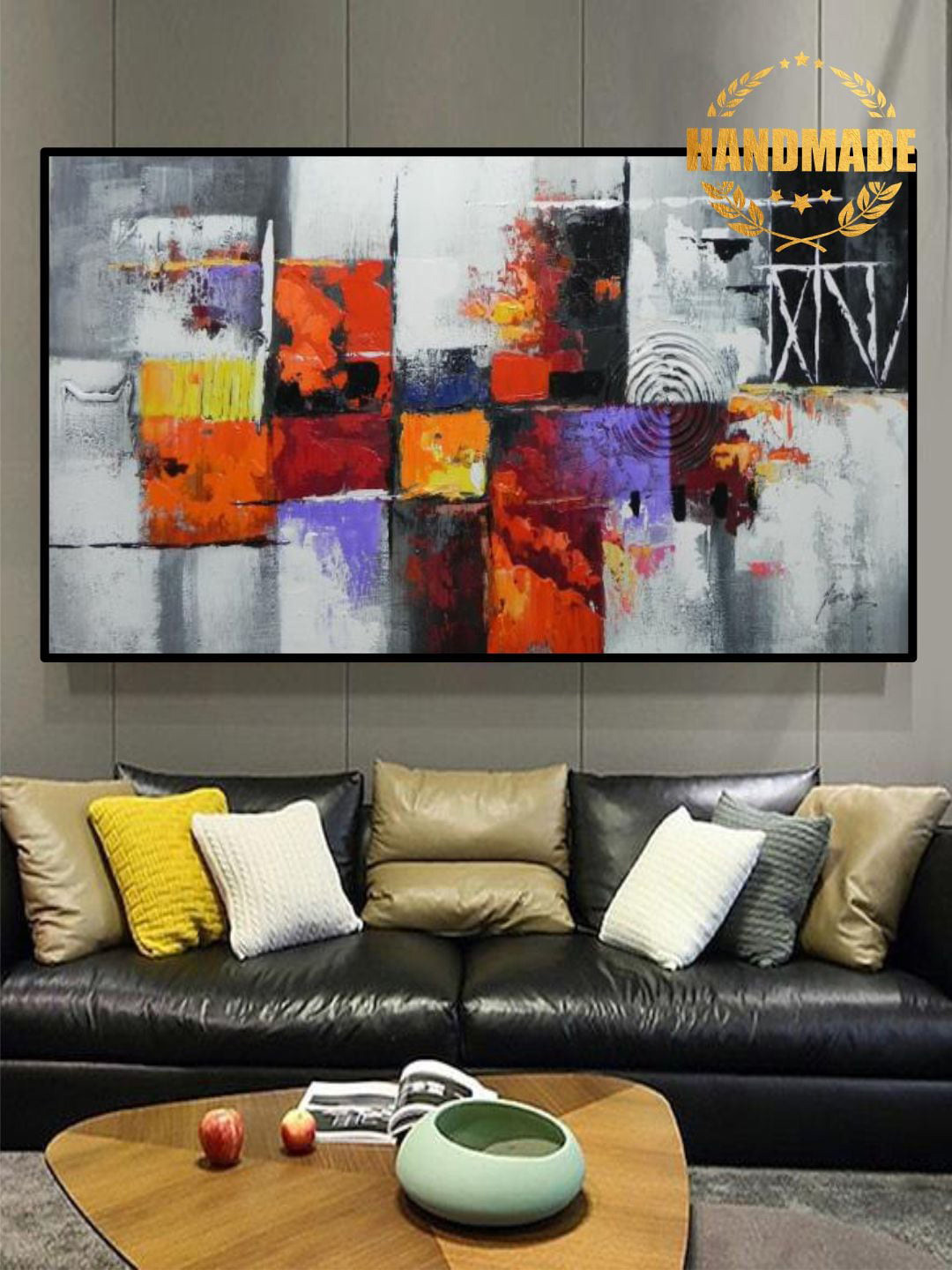 

THE HANDMADE FLAIR Grey & Red Abstract Painting Wall Art