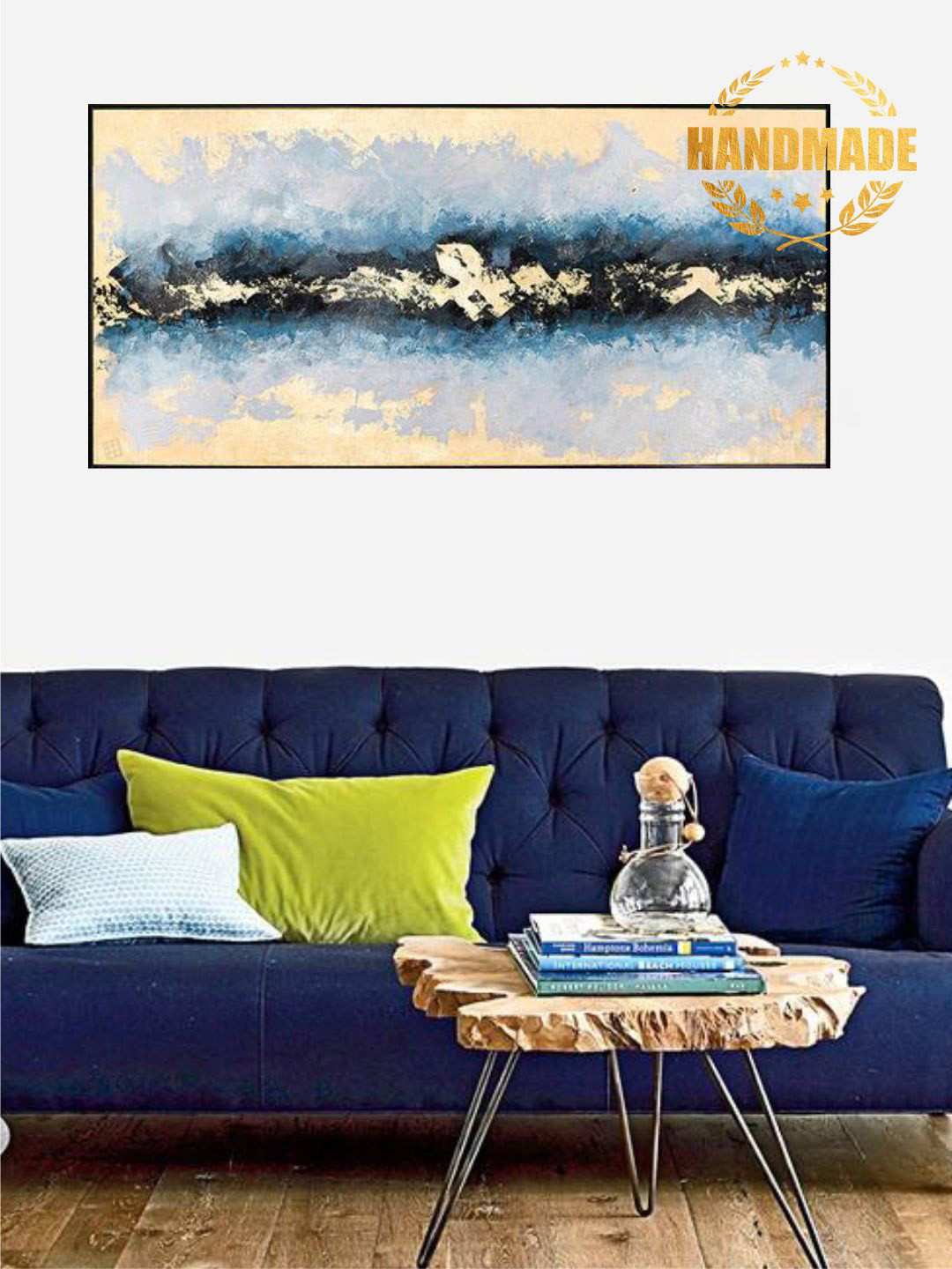 

THE HANDMADE FLAIR Grey & Blue Abstract Painting Wall Art