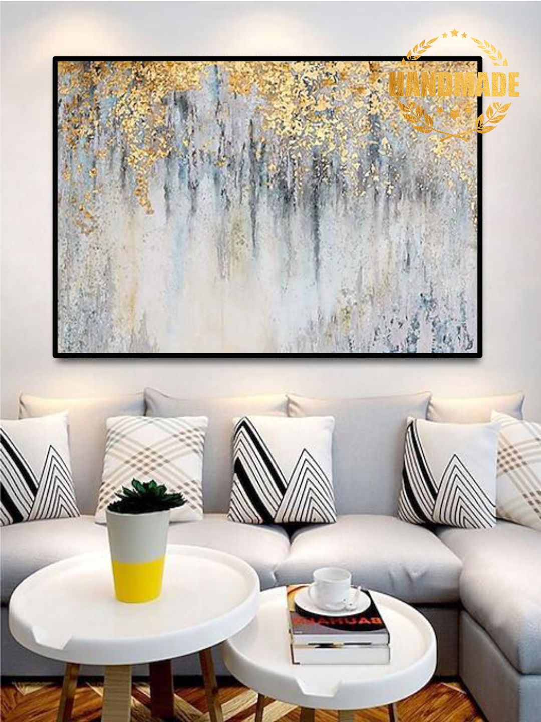 

THE HANDMADE FLAIR Grey & Beige Abstract Painting Wall Art